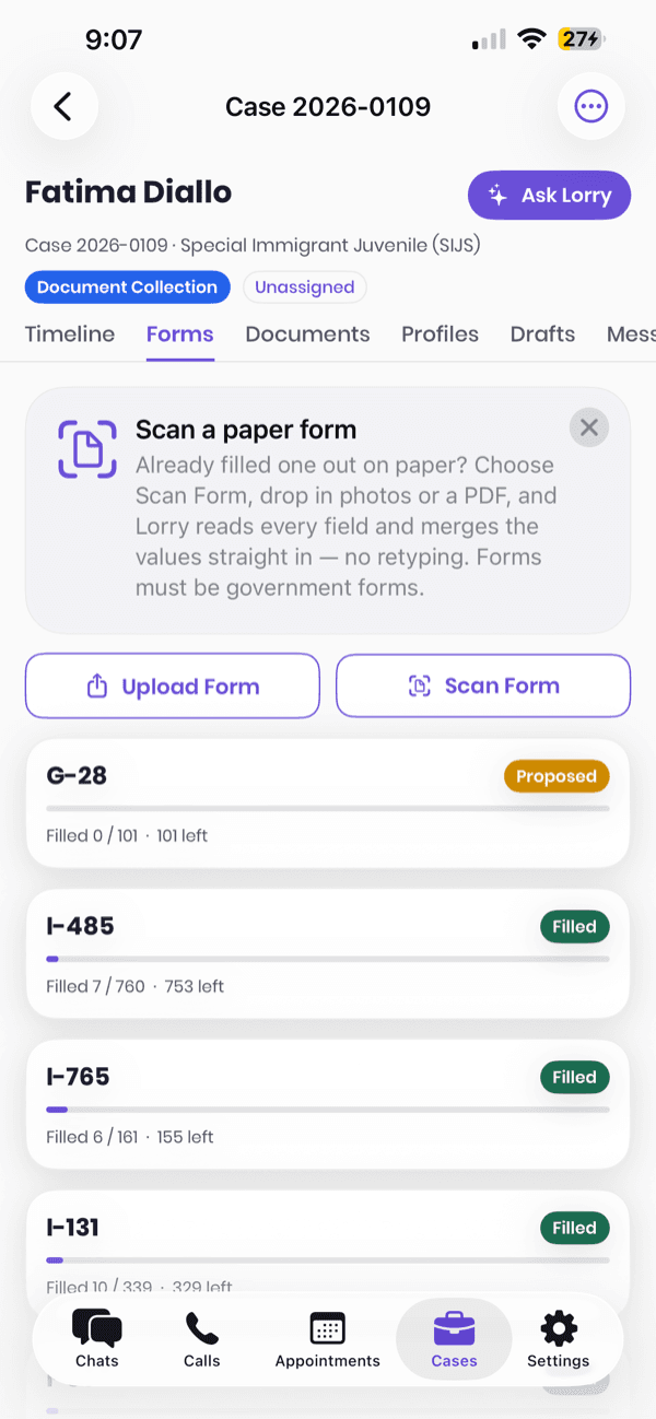 Filling an immigration form in the Lorry iPhone app