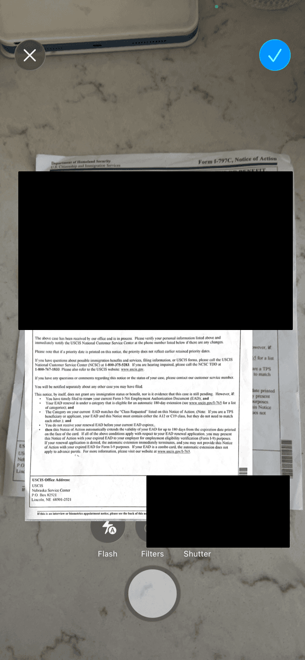 Scanning a USCIS form with the Lorry iPhone app